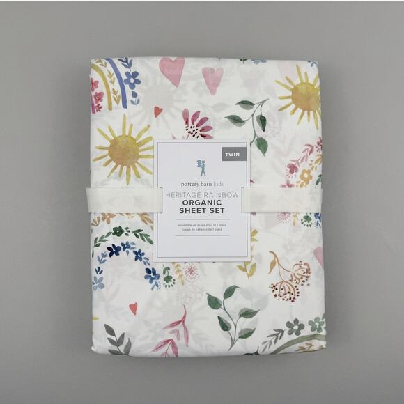 Pottery Barn Kids Heritage Rainbow Sheet Set TWIN Organic Cotton Floral Pattern - Picture 1 of 7